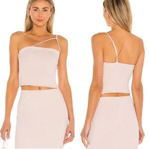 NEW AFRM Saddle One Shoulder Crop Top Revolve Size Medium Cream‎ Tan Criss Cross